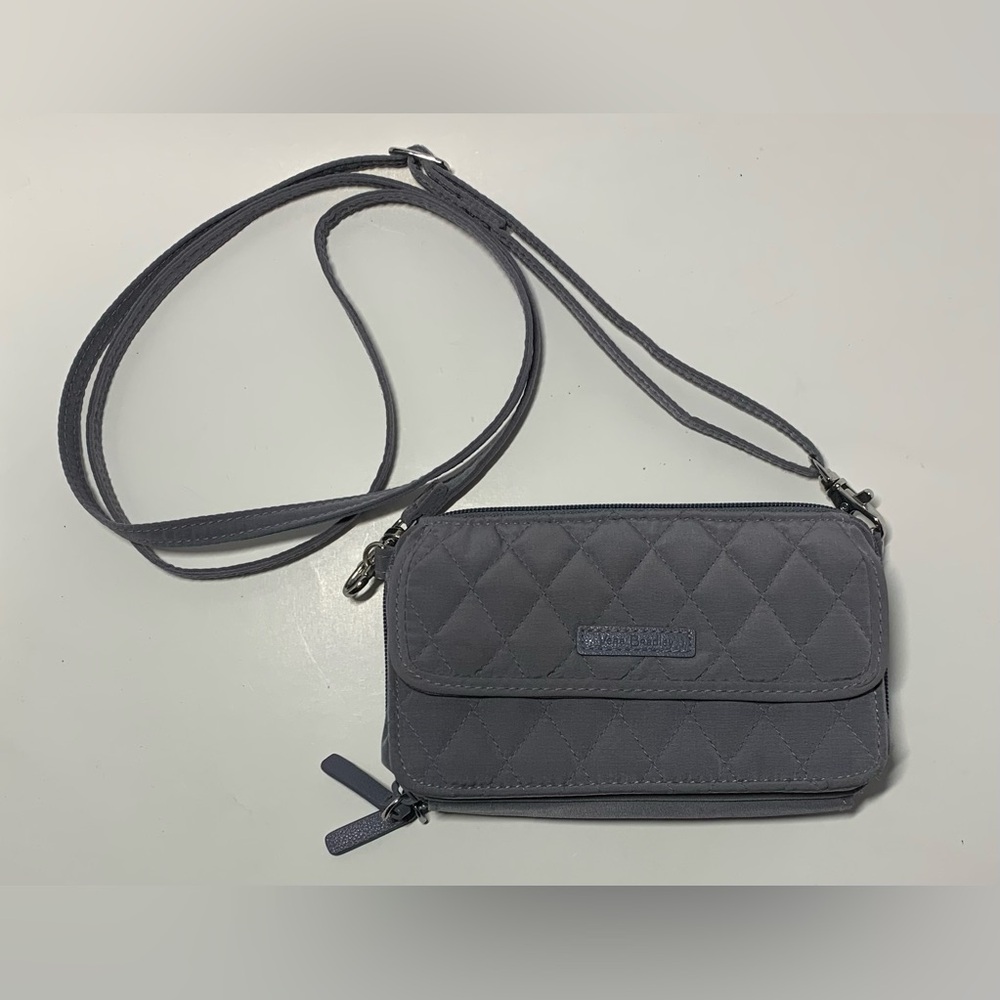 Vera Bradley Carbon Silver Gray Quilted Crossbody Purse/Wallet Adjustable